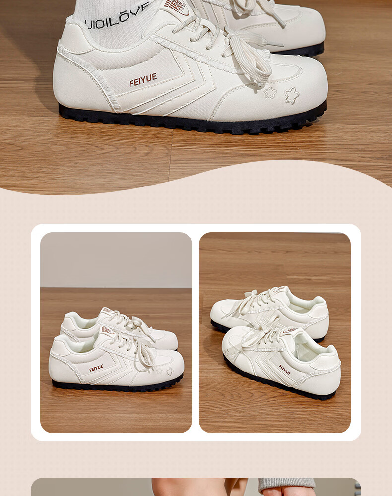 Feiyue Official Women's Sneakers 2026 Summer New Breathable Casual Shoes Beige Size 35 10