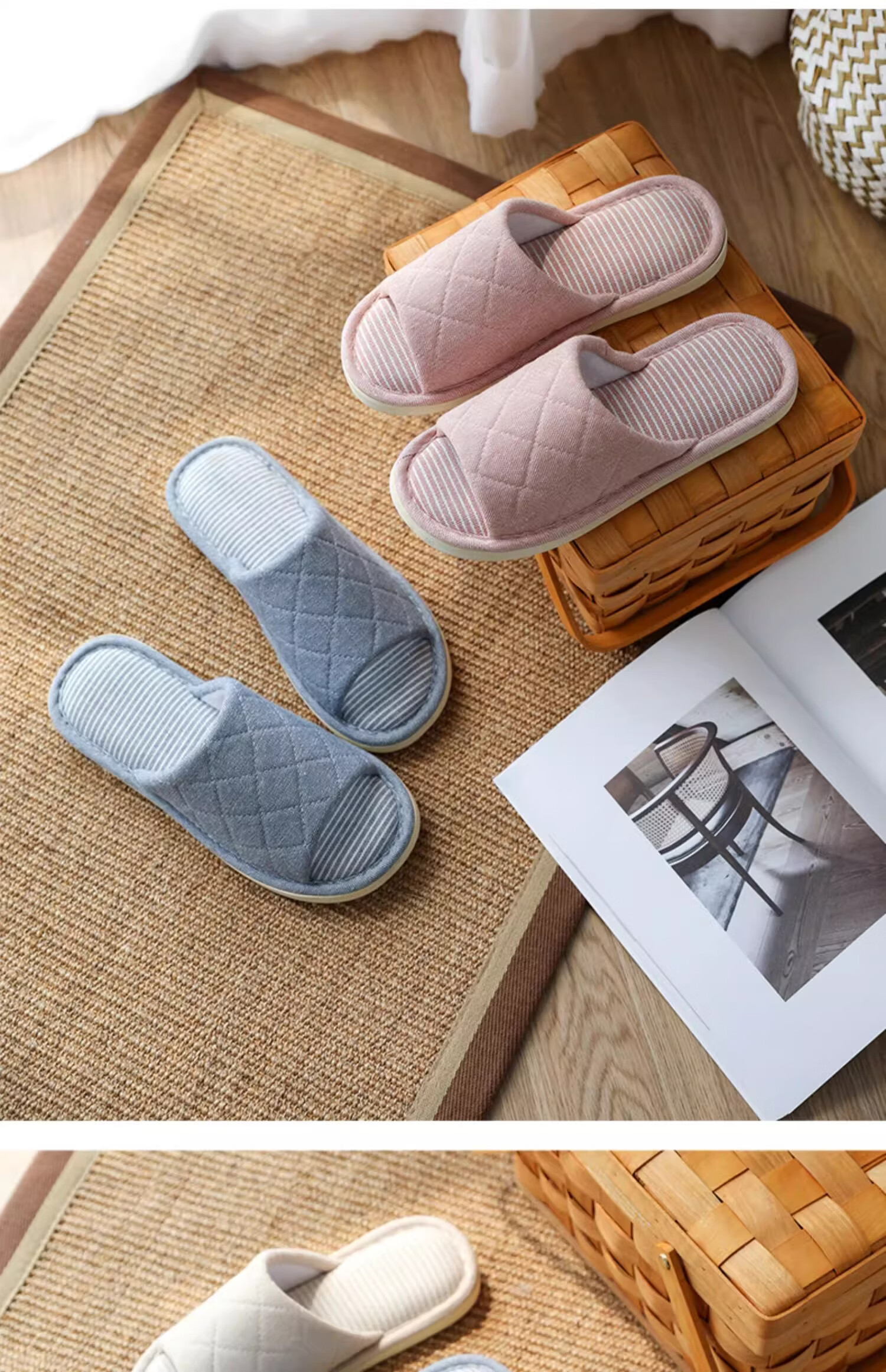 Guoluofi Four Seasons Linen Fabric Slippers Men's Home Indoor Couple Open Toe Slippers Light Green Size 38-39 8
