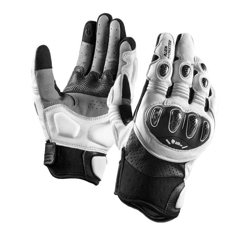 Alien Monster Ant King Motorcycle Gloves Carbon Fiber Anti-Fall Breathable Genuine Leather Riding Windproof Motorbike Gear Four Seasons Langxun White M