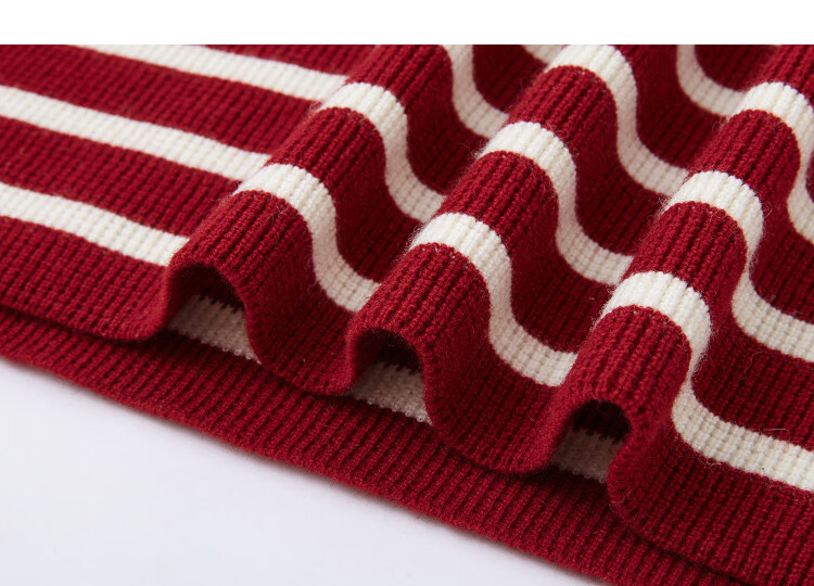 Demana Breathable Wool Blend Vintage Salt-Wind Half-Placket Striped Loose Knit Sweater Women's Top Winter 15