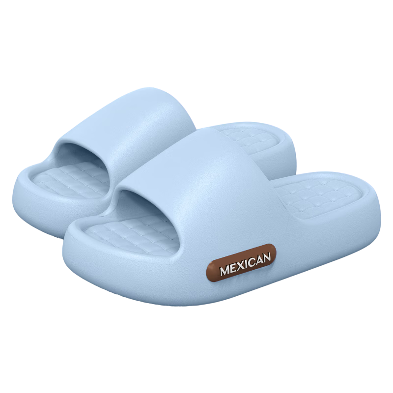 MEXICAN Thick Sole Slippers Men's EVA Home Bathroom Non-Slip Soft Elastic Outdoor Couple Women's Blue Sandals Size 44-45
