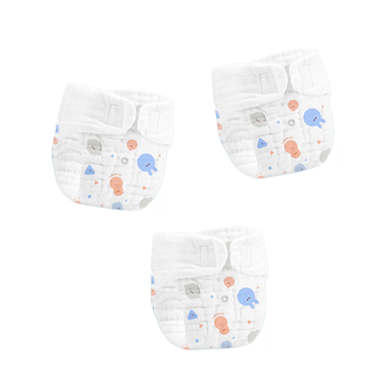 Babyprints [Without Melamine] Diaper Pants, Baby Gauze Integrated Newborn Washable Diaper Cover, 3 Pieces