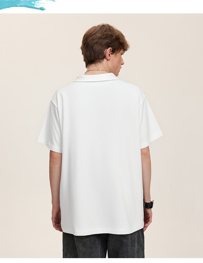Charles Peach Heart Luxury Embroidered Couple Pure Cotton Short Sleeve Polo Shirt Summer Unisex Off-White S 9