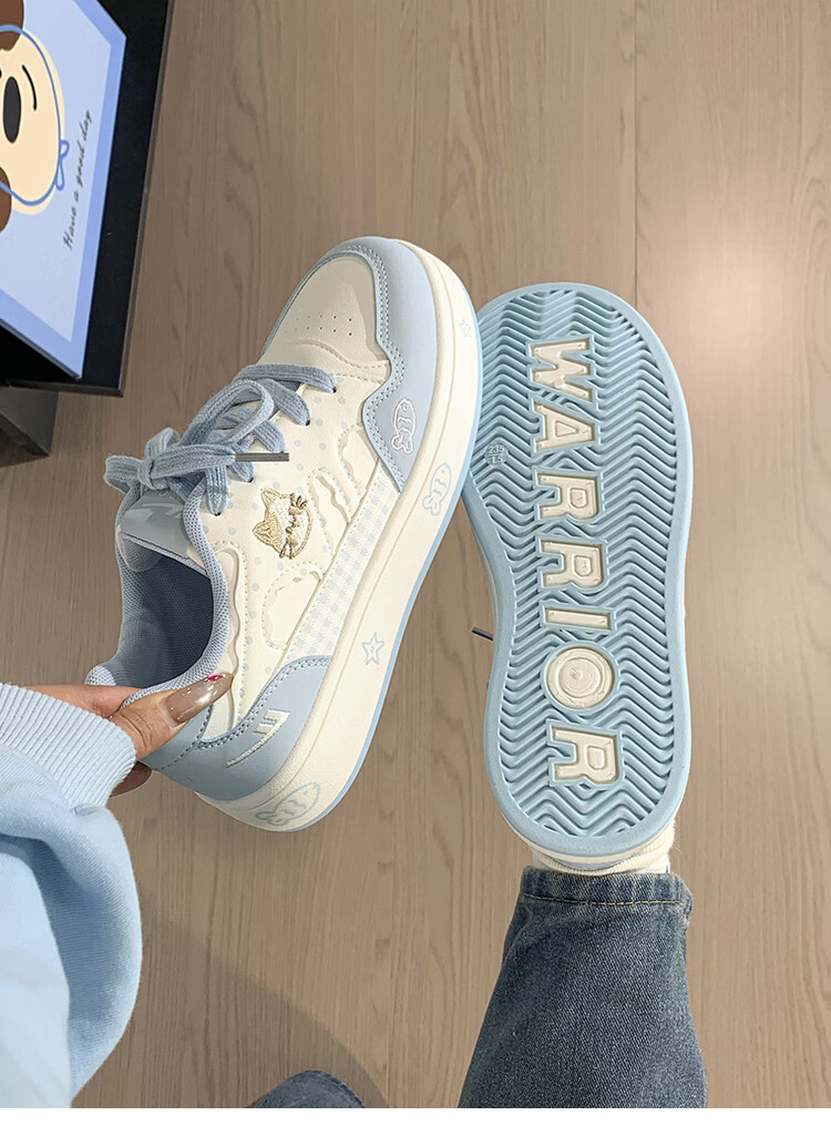 Warrior Cute Cat Canvas Shoes for Women 2026 Spring Autumn New Versatile Lightweight Casual Breathable Thick-Soled White Sneakers for Female Students 7