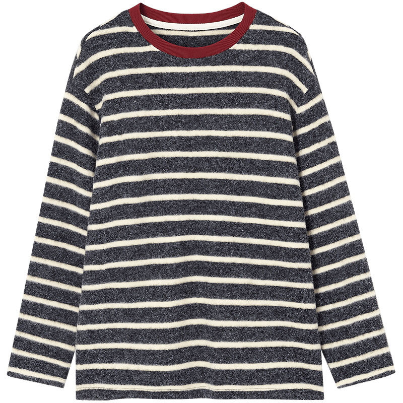 Demana Vintage Collegiate Style Winter Japanese Colorblock Crewneck Striped Loose Fit Sweatshirt for Women