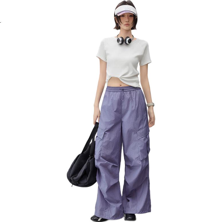 MEIYANG Mountain And Sea Sun Protection Pants, UPF50+, Slightly Wrinkled Pleated Cargo Pants [Small Size 70 in Stock], Purple Extended Version, Size S