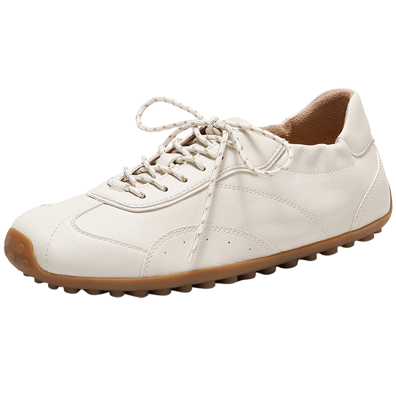 SENDA Women's 2026 Spring New Lambskin Training Shoes Flat Casual Sneakers 4XV21BM6 Beige Size 37