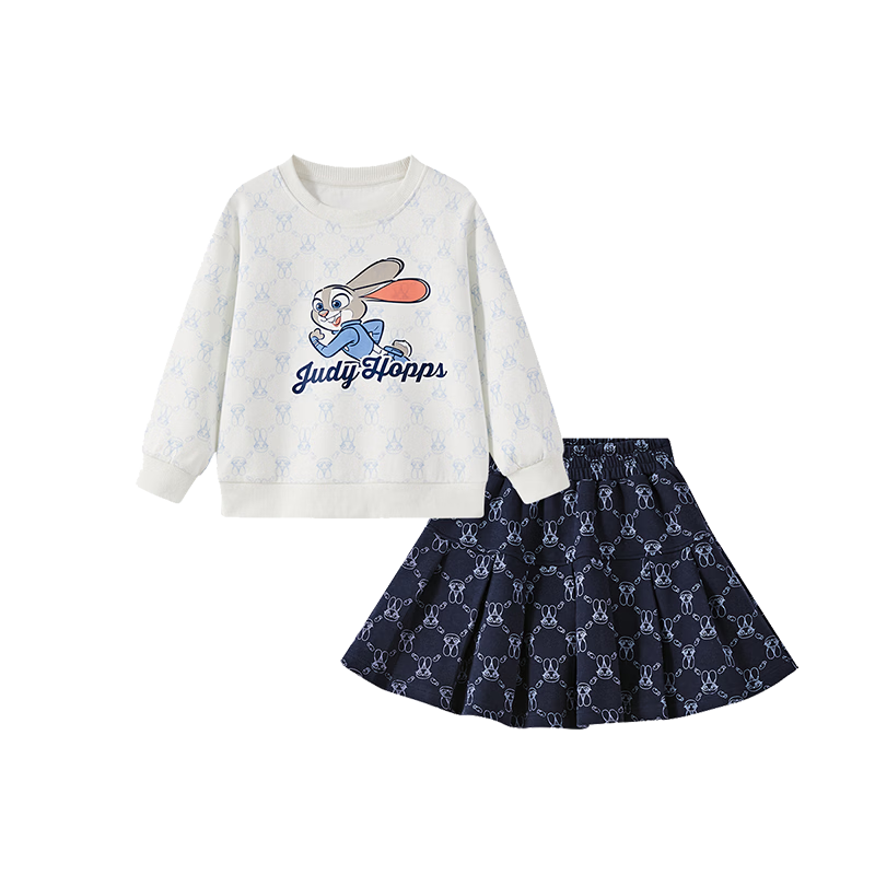 Disney Bunny Police Girl Spring Autumn 2026 New Stylish Kids Sweatshirt Skirt Sports Casual Set
