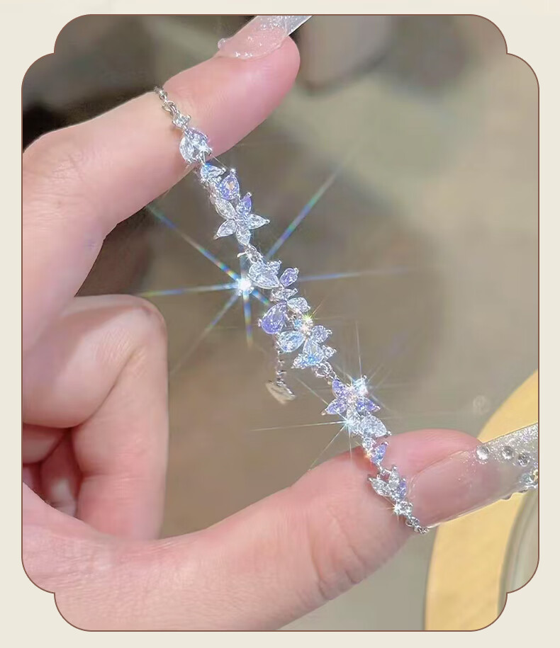 Chow Tai Fook [1000+ Stores] Full Diamond Sparkling Wisteria Flower Bracelet for Women High-End Bracelet Gift for Girlfriend 8