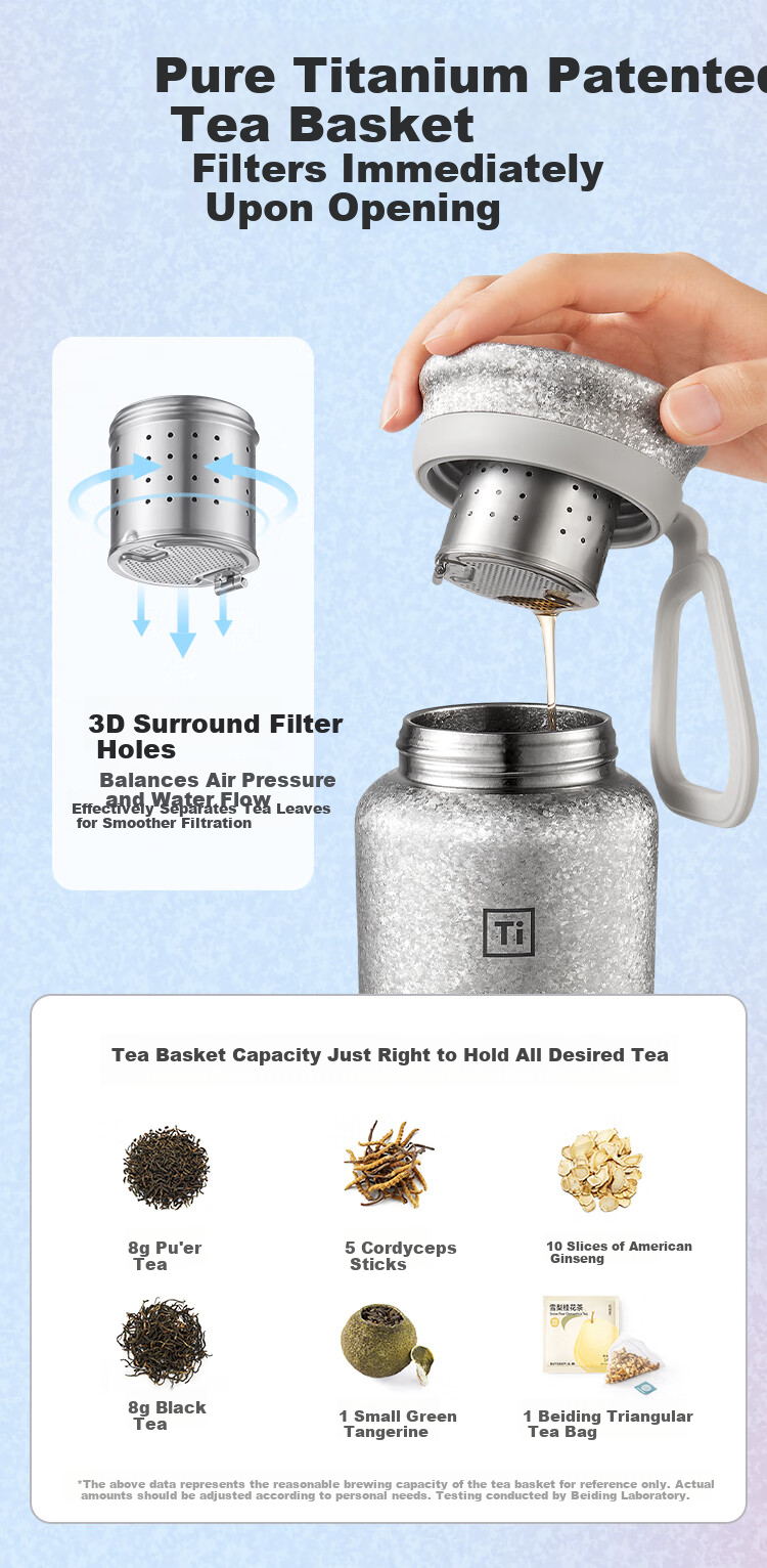 Buydeem Titanium Tea Infuser Insulated Bottle Pure Titanium Portable Outdoor Business Office Cup Valentine's Day New Year Gift 3