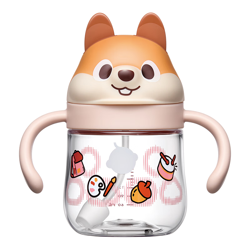 Babycare Squirrel Children's Water Cup Training Cup Baby Straw Cup Anti-Choking Summer Water Opal Pink Tritan 240ml