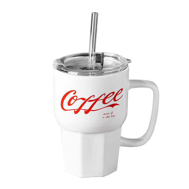 CLITON Ceramic Coffee Mug with Lid and Straw Large Capacity Office Water Cup Milk Breakfast Mug
