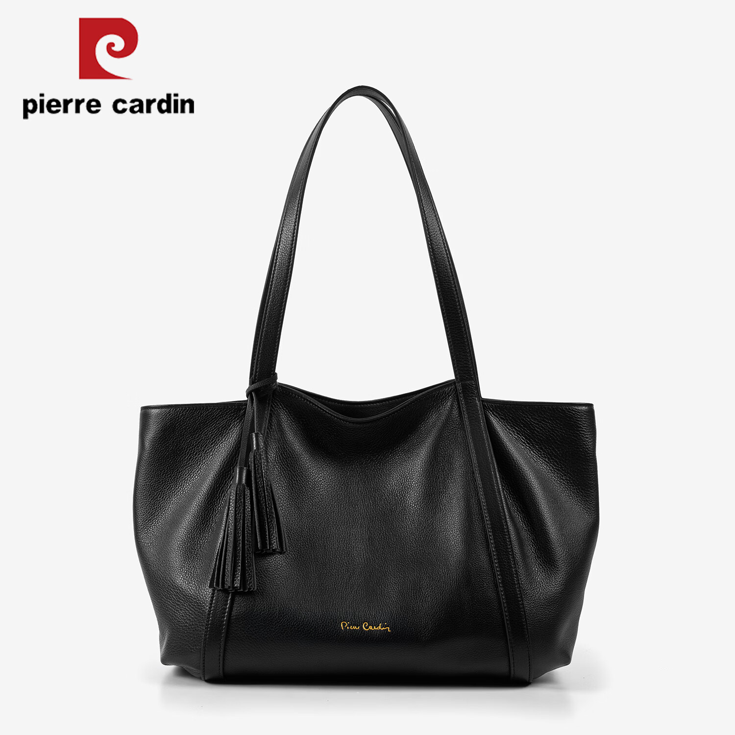 Pierre Cardin Women's Bag 2026 New First Layer Cowhide Large Capacity Commuter Tote Bag Women's Day Gift Black Gift Box Set