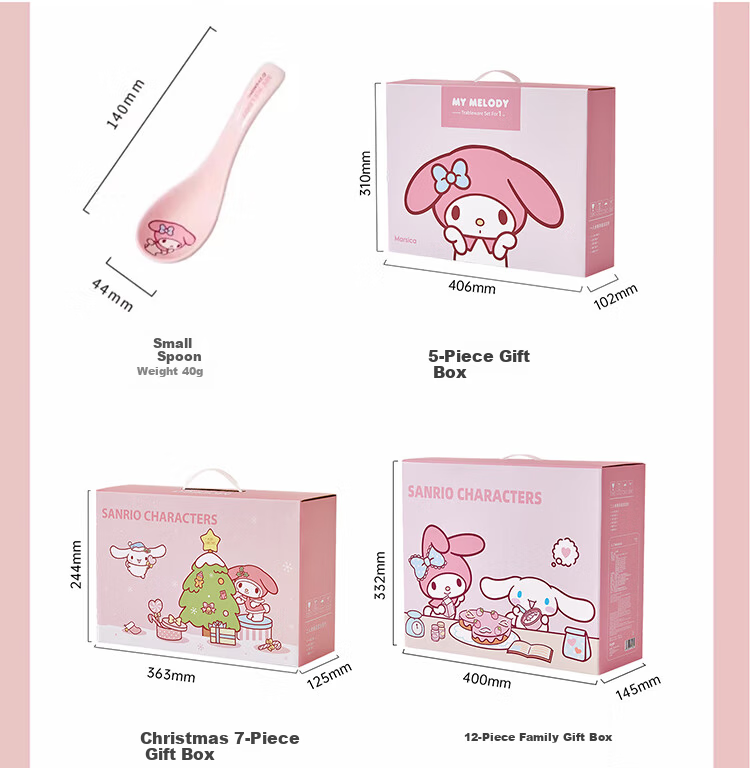 MANCHAOJIA Sanrio Hello Kitty 5-Piece Ceramic Dinnerware Set with Plates and Bowls, Premium Home Tableware Gift Box 6