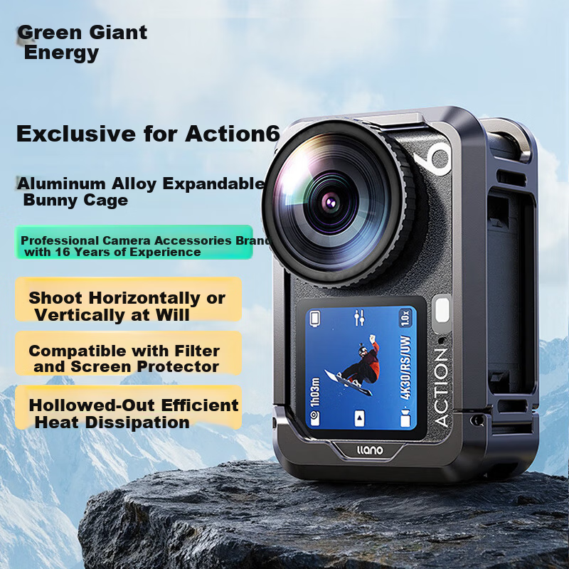 Llano DJI Action 6 Cage Protective Frame Full Coverage Anti-Drop Quick Release Mount Vlog Photography Expansion Accessory for DJI Action 6 Camera