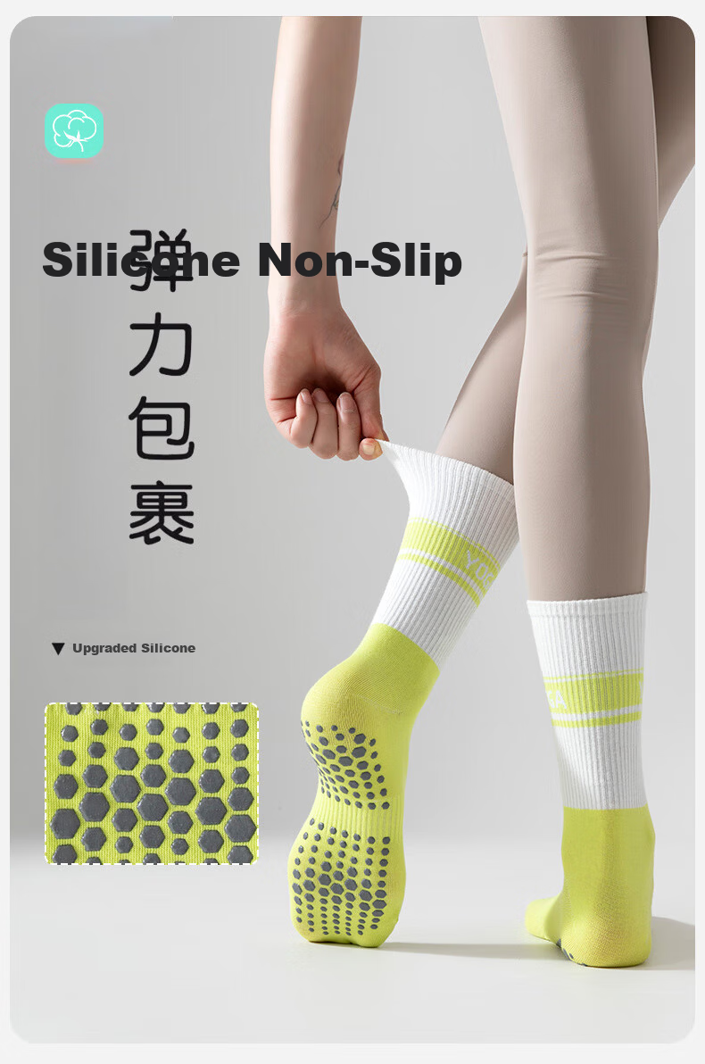 VICTORIATOURIST Women's Sports Socks 2 Pairs Non-Slip Yoga Pilates Training Mid-Calf Fitness Socks 3