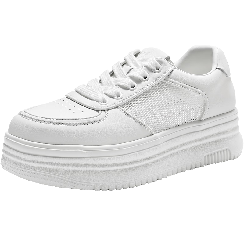 Belle Women's Thick Sole White Sneakers Summer 2026 New Breathable Casual Height Increasing Skate Shoes B2597BM5 White Mesh Size 36