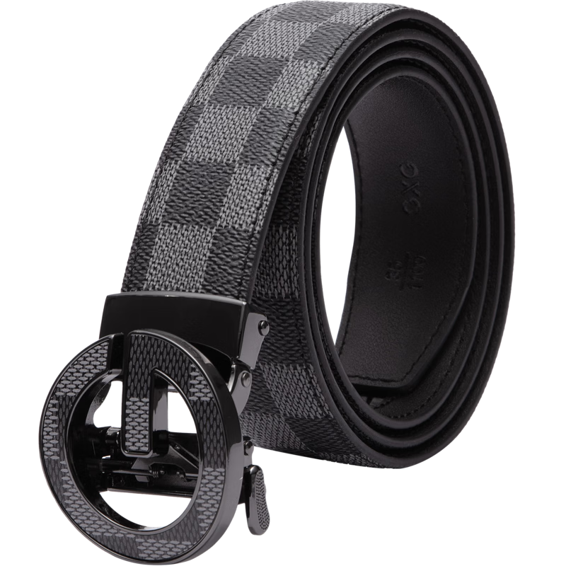 GXG Men's Commuter Black Automatic Buckle Belt with Checkered Letter Buckle Black 110cm