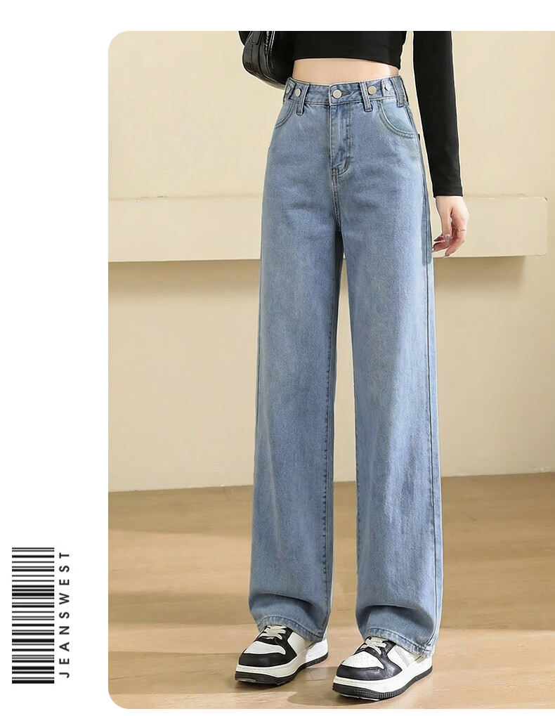 Jeanswest Women's Summer Wide-Leg Straight High-Waist Slim Fit Dark Blue Jeans M 8