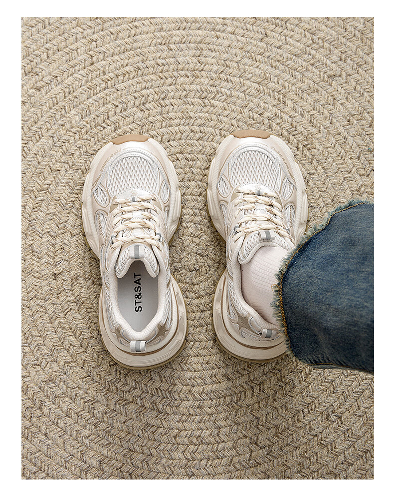 Saturday Mesh Breathable Dad Sneakers for Women 2026 New Summer Thick Sole Height Increasing Casual Shoes with Wide-Leg Pants Matching 12