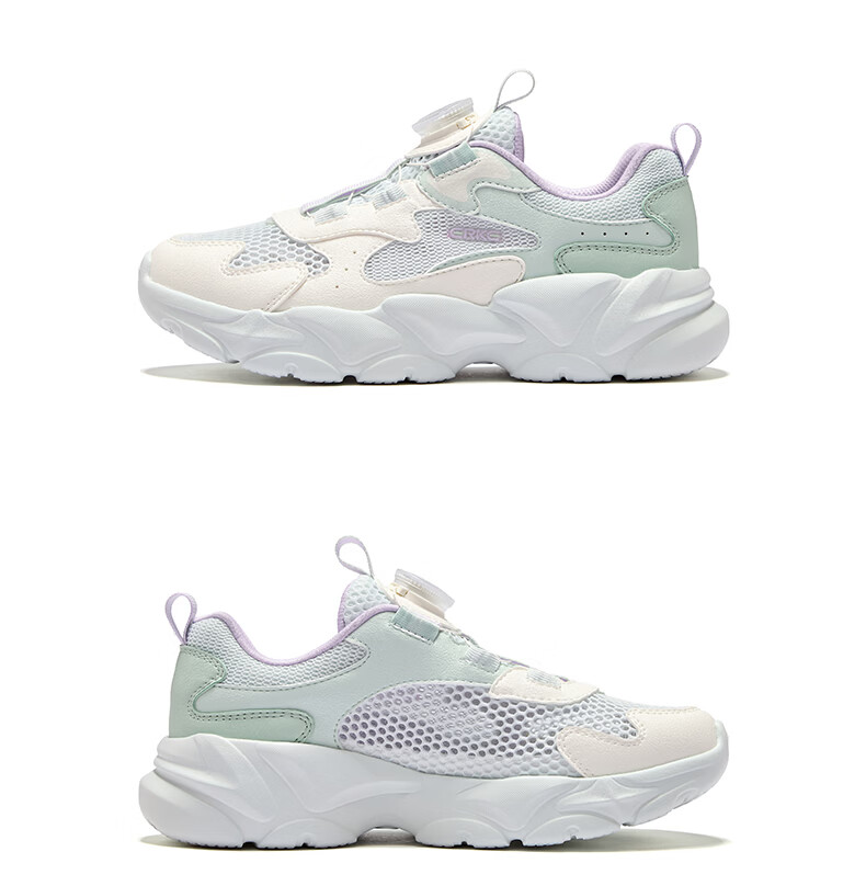 ERKE Kids Unisex Sports Shoes Summer Breathable Mesh Sandals Snow Cream/Microcrystalline White/Fresh Mint Size 33 46