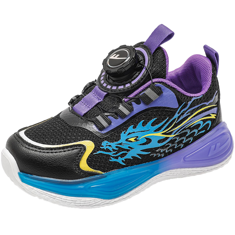 Warrior Boys' Spring and Autumn Running Shoes Mesh Breathable Rotating Buckle Children's Casual Sports Shoes WZ-2227 Black Purple Size 33