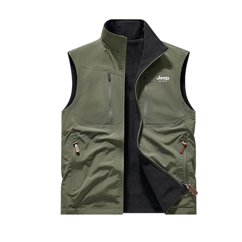 JEEP SPIRIT Men's Autumn Winter Sleeveless Vest Loose Multi-Pocket Warm Reversible Jacket Black 4XL
