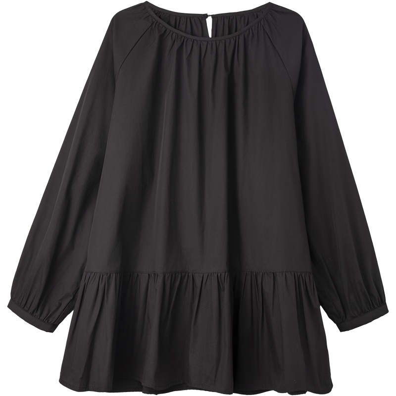 Demana [Pure Cotton Poplin] Spring Elegant Round Neck Mid-Length Doll Shirt Loose Small Size Blouse for Women
