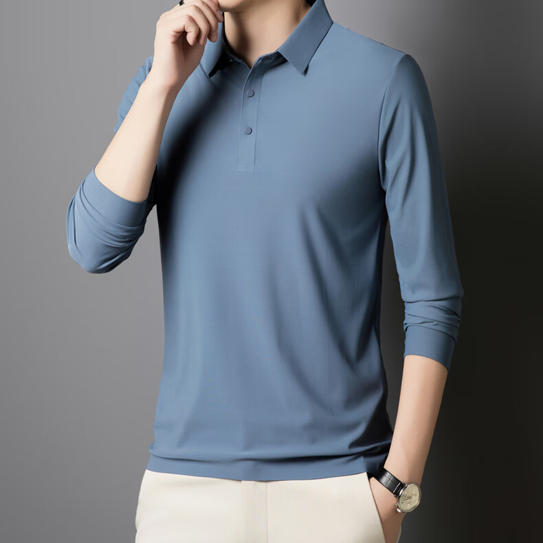 Hodo Men's Long Sleeve T-Shirt Summer Ice Silk Polo Shirt Wrinkle-Resistant Breathable Casual Top White M 15