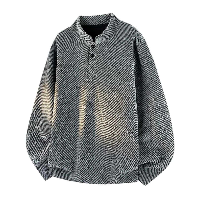 TUCANO Men's Sweatshirt Spring Autumn Long Sleeve T-Shirt Henley Neck Textured Jacket Gray L