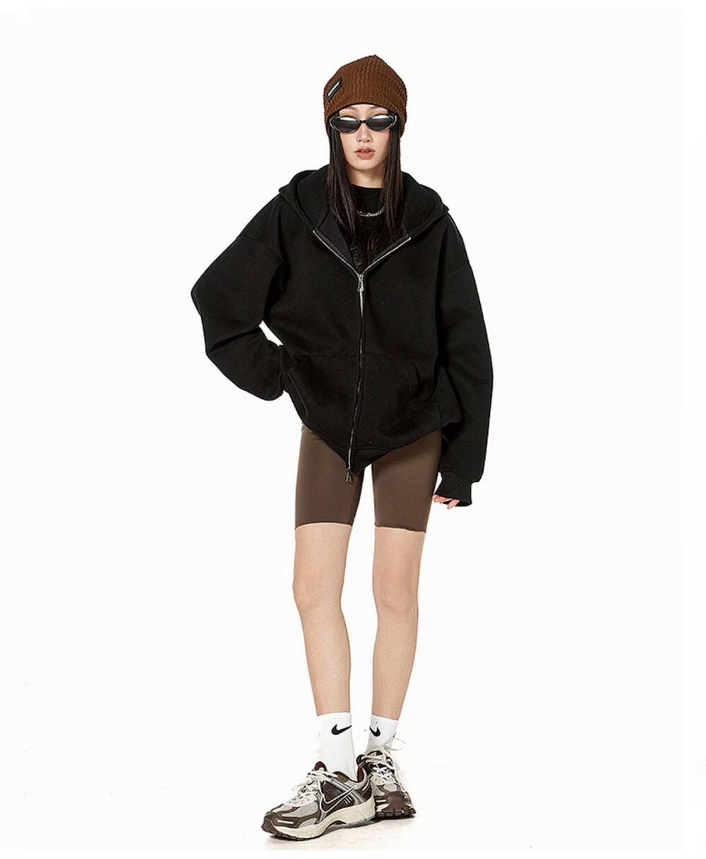 ICH MODE Women's American Style Hoodie Jacket 2026 Spring Autumn New Loose Fit Zip-up Lazy Long Sleeve Top Black S 30