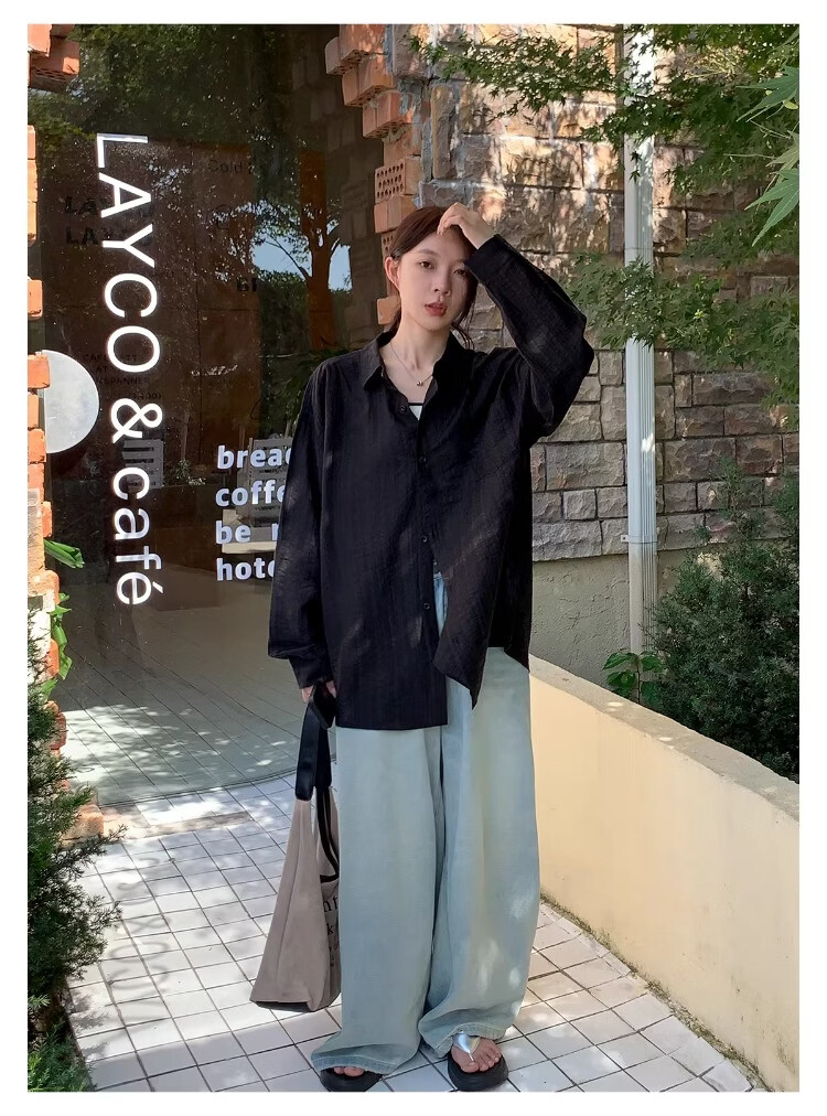 ICH MODE "Island Memory" Summer Physical Sunscreen Shirt Beach Tencel Shirt Cover-up Lightweight Jacket Blue XL 17