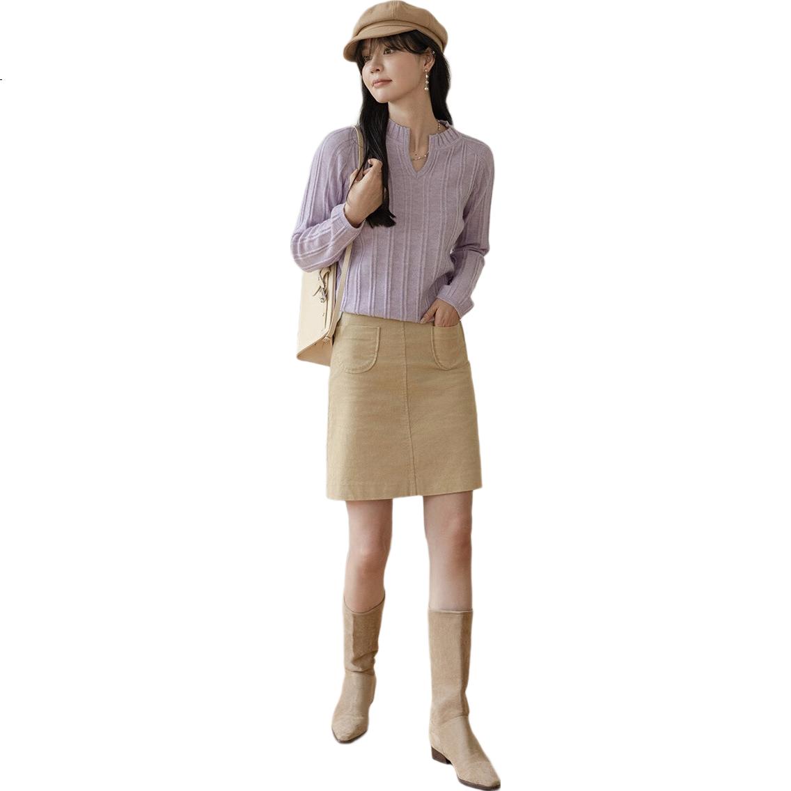 Женский свитер MT "Свежая лаванда", весенне-летний стиль, элегантный пуловер с V-образным вырезом, универсальный, с длинным рукавом, вязаный свитер