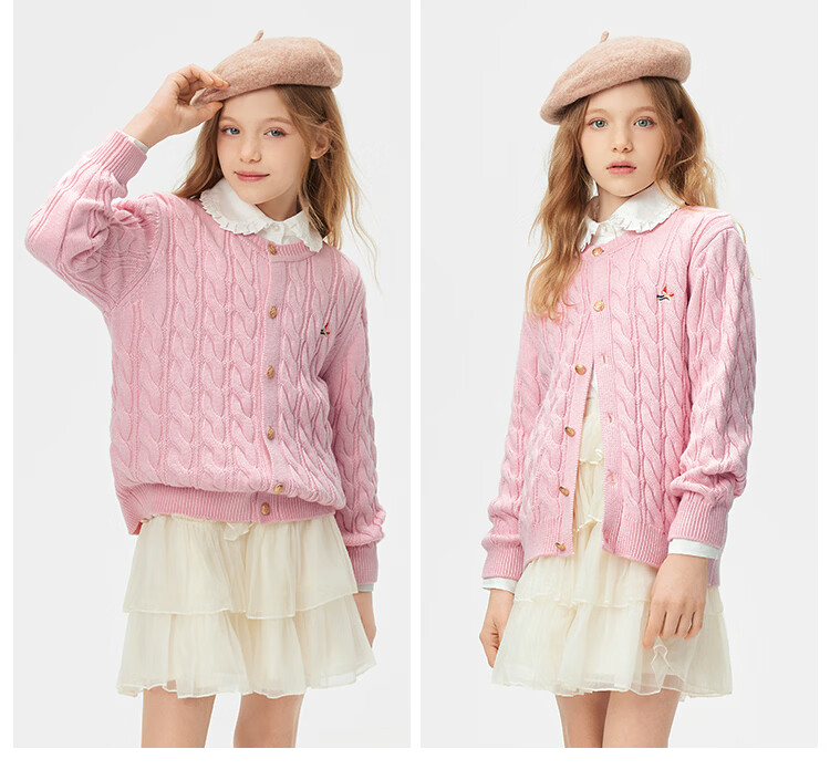 Navigare Girls' Sweater New Spring Children's Cardigan Versatile Twist Knit Deep Blue 130 13