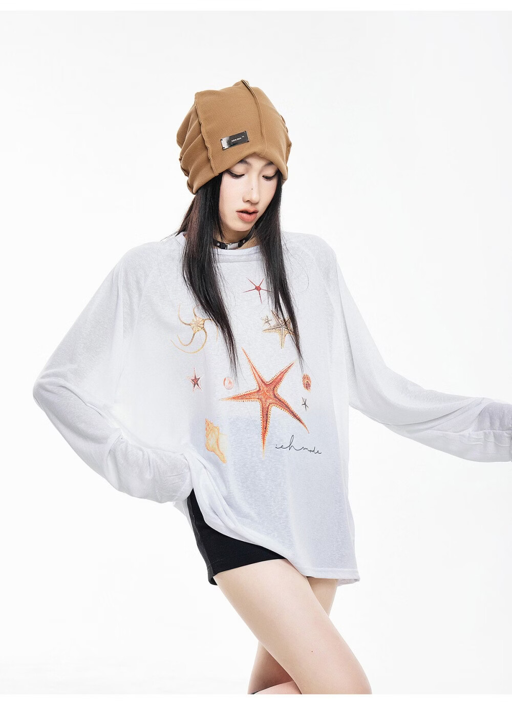 ICH MODE American Style Lightweight Cooling Physical Sunscreen Cover Shirt Women Summer New Loose Long Sleeve T-Shirt White S 30