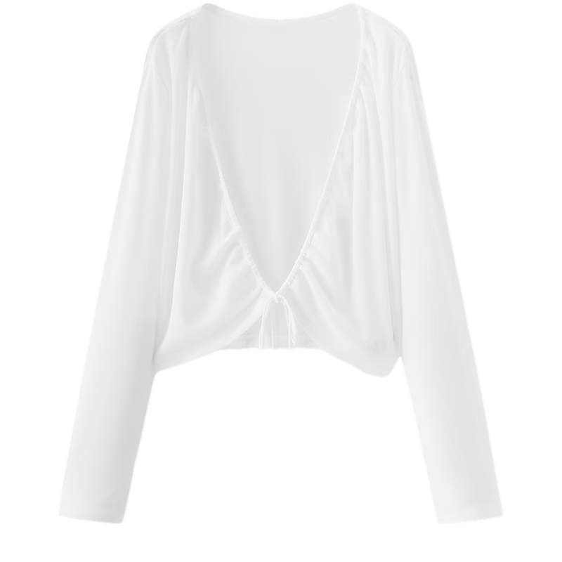 Semir Women's Summer Short Slim Fit Faux Linen Solid Color Drawstring Cardigan with Bow 2026 Cover-up 109326108001