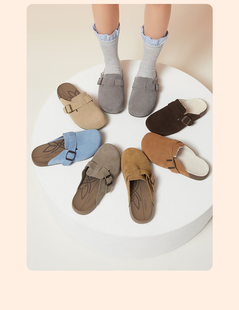 CAMEL Women's Birkenstock Style Genuine Leather Casual Low Heel Slip-On Shoes L25S700038 Camel Size 37 14