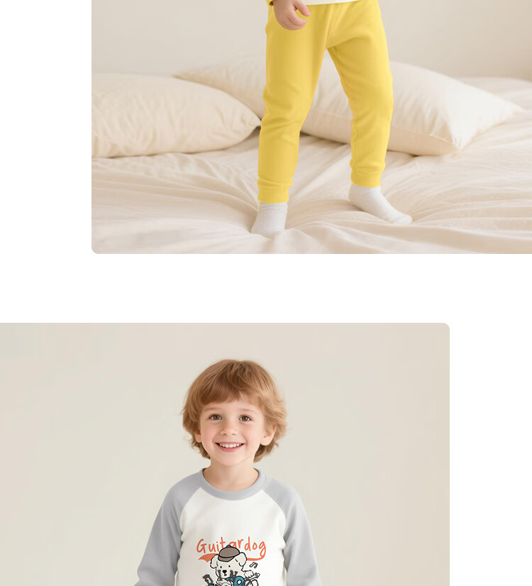 Badi Badi Baby Toddler Pure Cotton Thermal Autumn Clothes Set Unisex Pajamas Gray Guitar Dog 110 6