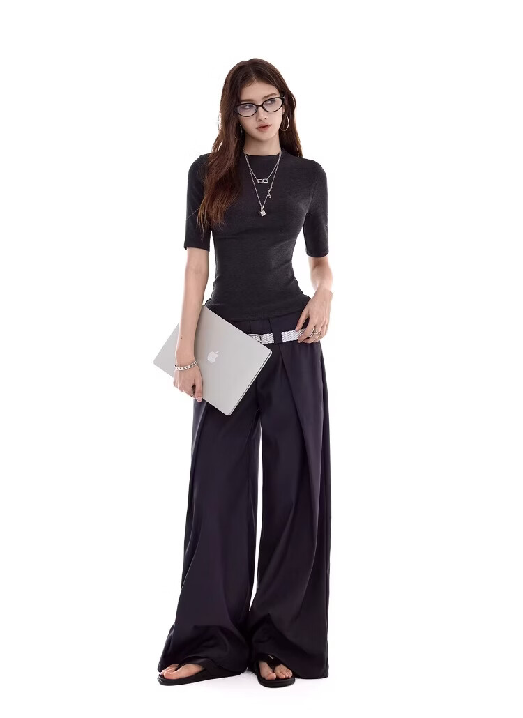 ICH MODE Women's Slim Fit Five-Point Sleeve Mid-Sleeve T-Shirt Summer Base Short Sleeve Sports Shoulder Top White S 24
