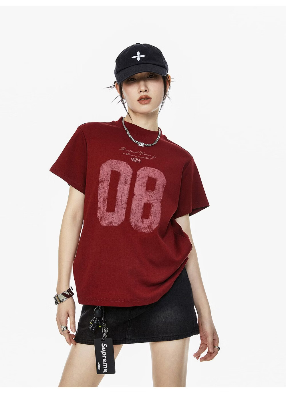 ICH MODE Women's American Slim Fit Shoulder T-Shirt 2026 Summer New Printed Short Sleeve Sports Top White L 17
