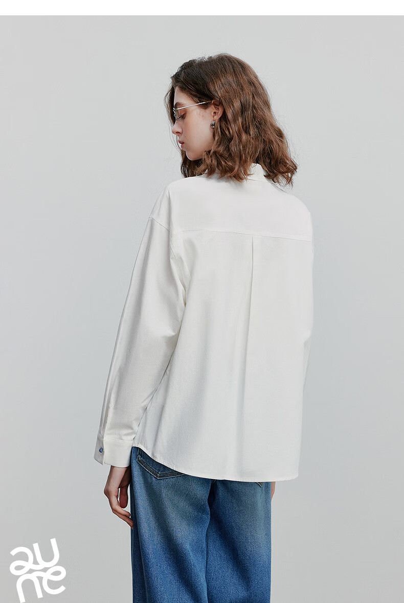 Chuyua Heart Embroidery Shirt Women 2025 Autumn New Simple Versatile Solid Color Pure Cotton Blouse White L 23