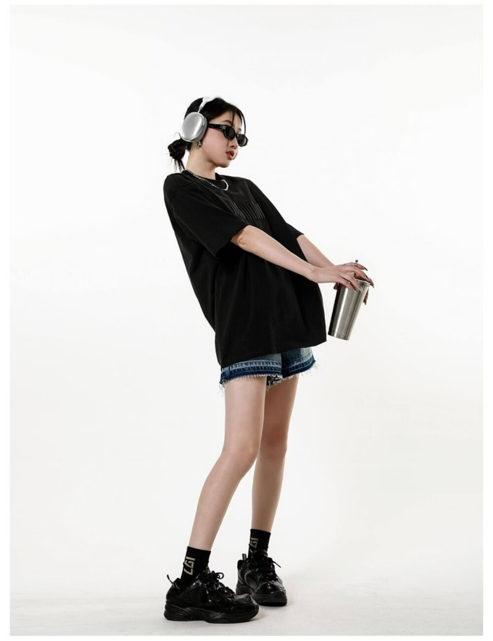 ICH MODE American Vintage Heavyweight Short Sleeve T-Shirt Women Summer New High Street Loose Half Sleeve Top Gray S 12