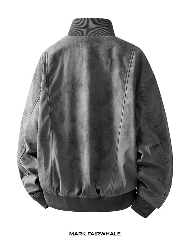 MARK FAIRWHALE Men's Spring Autumn American Tie-Dye Casual Jacket Stand Collar Baseball Coat Khaki L 18