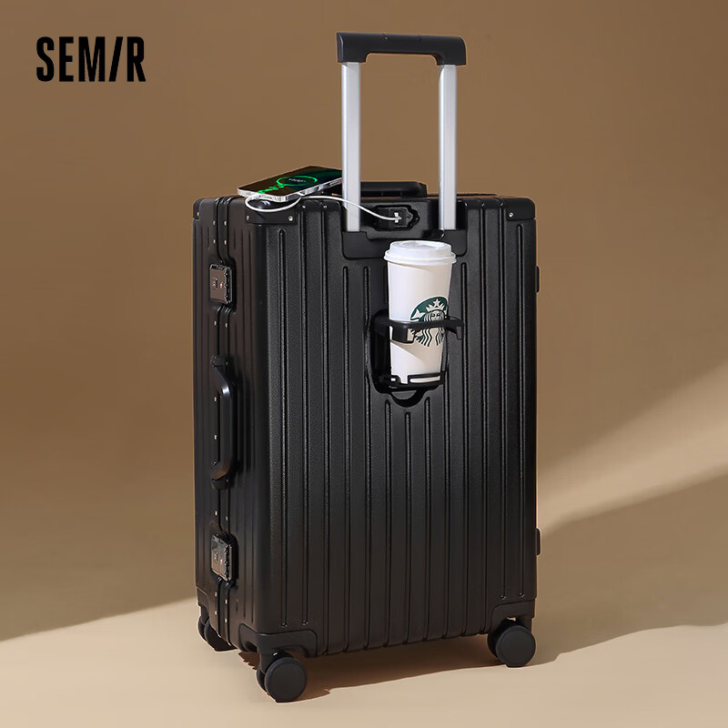 Semir Luggage Suitcase Business Trolley Travel Case Universal Password Lock Black (Upgraded Aluminum Frame) 24 Inch