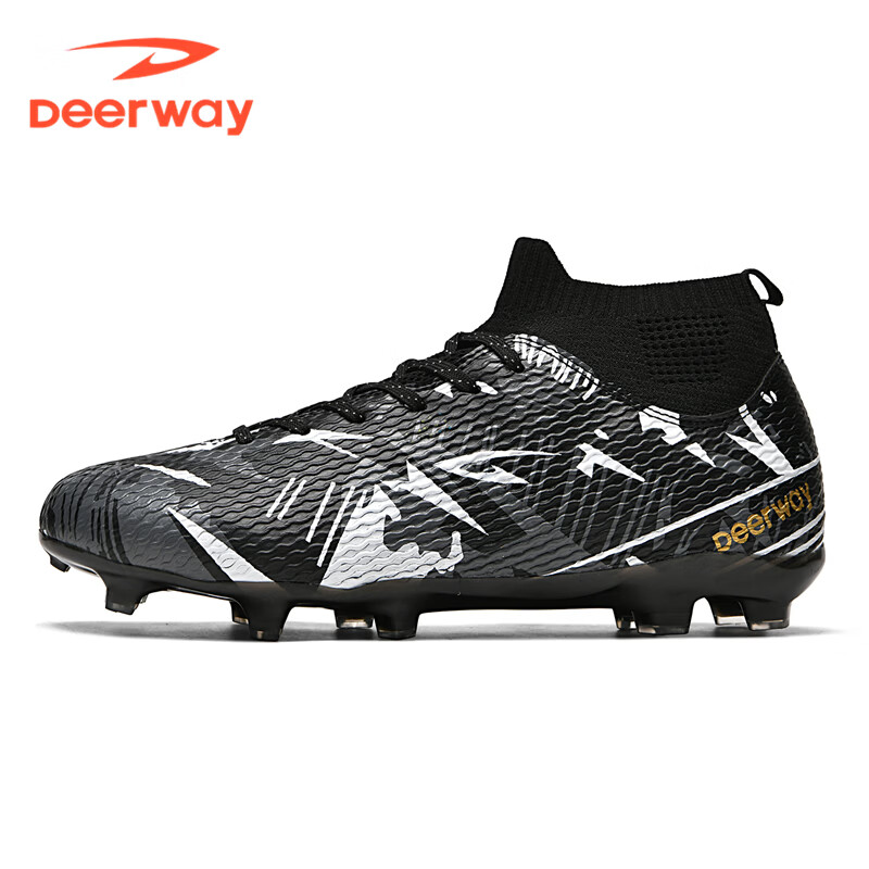 DEERWAY Adult AG Stud Soccer Shoes Grass Field Match Training Durable Non-slip White Gray Black AG Studs Size 35