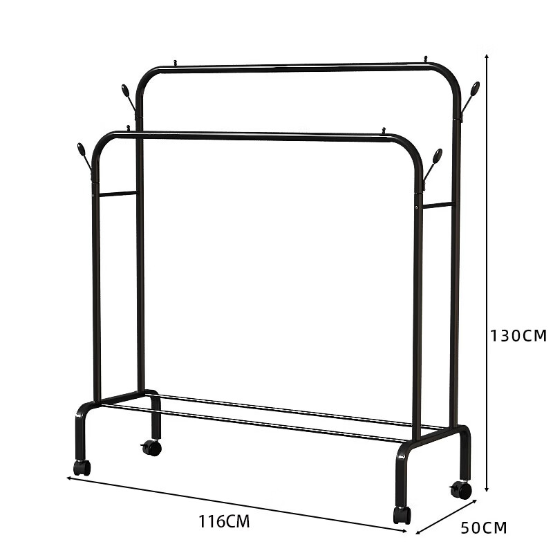 Anerya Floor-Standing Indoor Minimalist Coat Rack Nordic Simple Double Rod Bent Leg Clothes Hanger for Balcony Bedroom 116cm 6