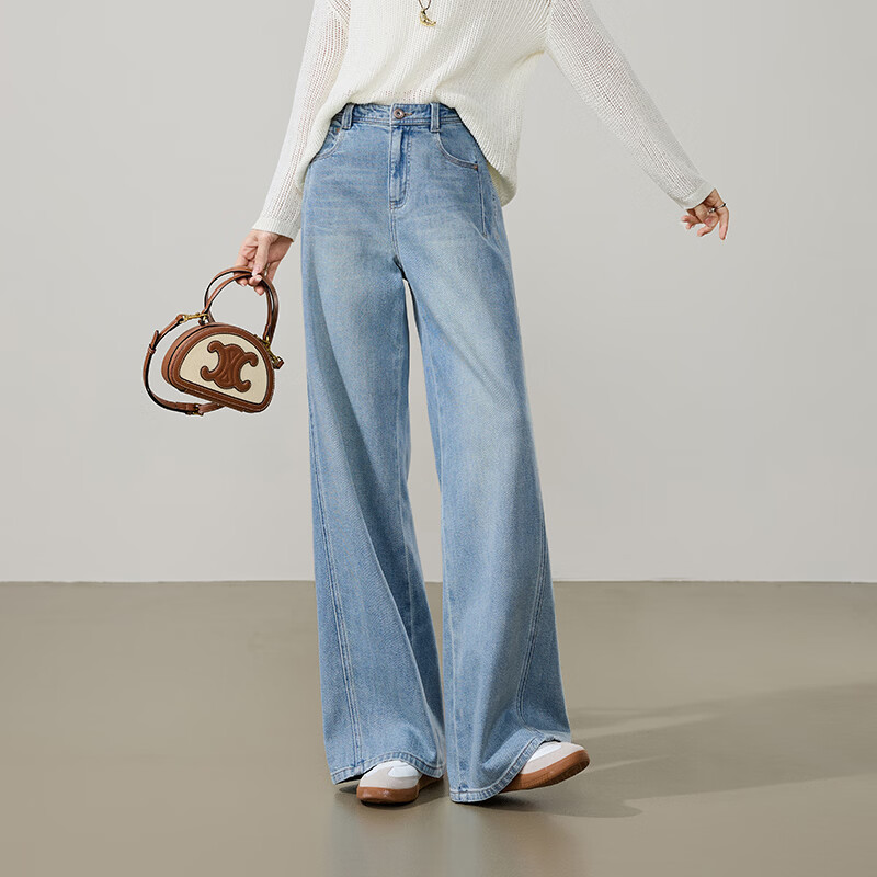ESE-Y Deconstructed Wide-Leg Pants Women Spring 2026 New Lyocell Cotton Slimming High-Waist Straight Denim Jeans Blue 26
