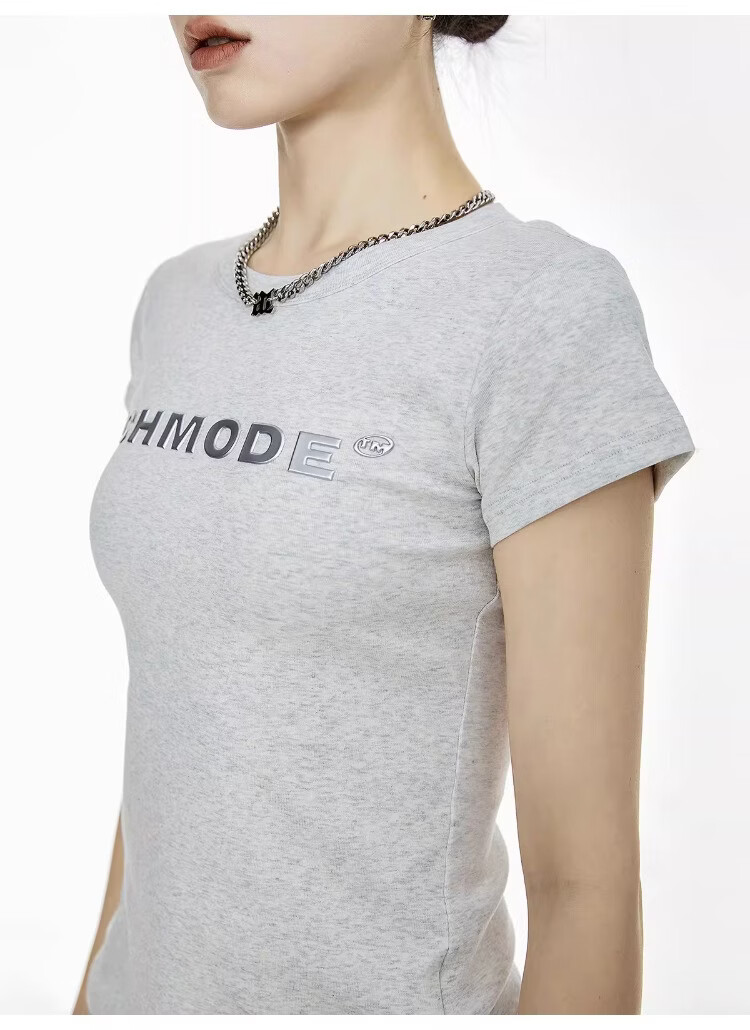 ICH MODE American Slim Fit Shoulder T-Shirt Women Summer New Short Crop Top Black L 27