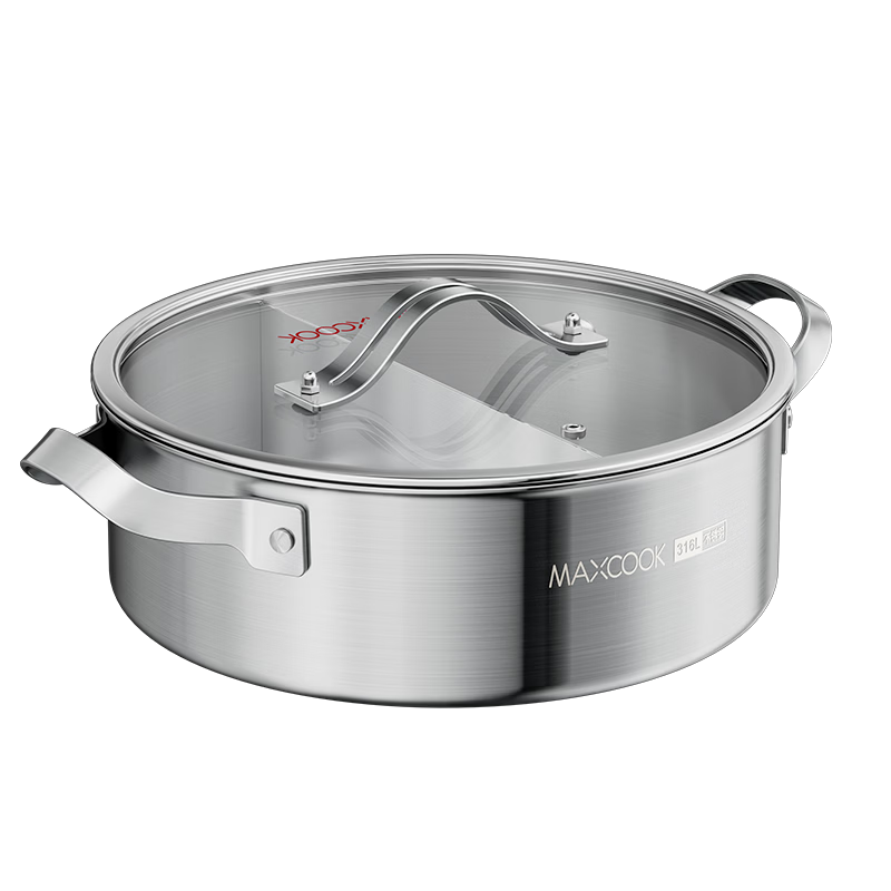MAXCOOK 316L Stainless Steel 28cm Triple-Layer Mandarinfish Hot Pot with Lid Compatible with Gas and Induction Cookers MCT4015