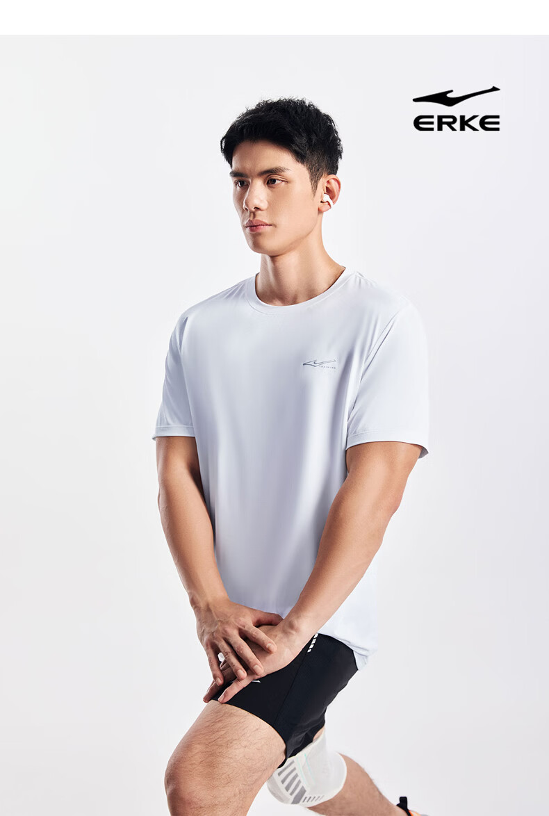 Erke Men's Summer Sports Short Sleeve T-Shirt Ice Cooling Quick-Dry Round Neck Running Shirt Solid Color Casual Base Layer Top 13